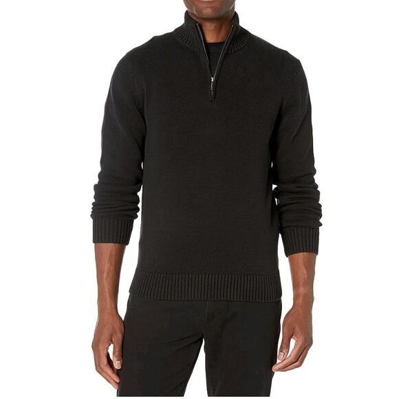 Goodthreads Men's Soft Cotton Quarter-Zip Sweater Size L Color Solid Black - Picture 9 of 14